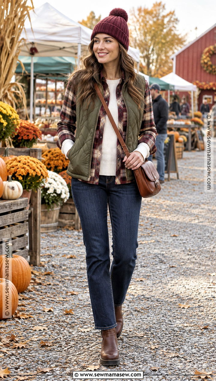 Quilted Vest Fall Outfit With Flannel Shirt - 30 fall fit ideas