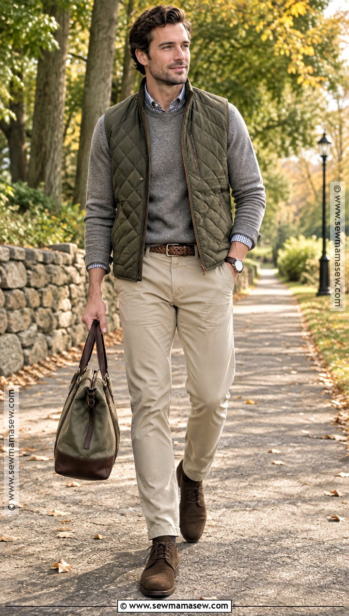 Quilted Vest With Chinos And Chukka Boots - 15 dapper fall outfits for men