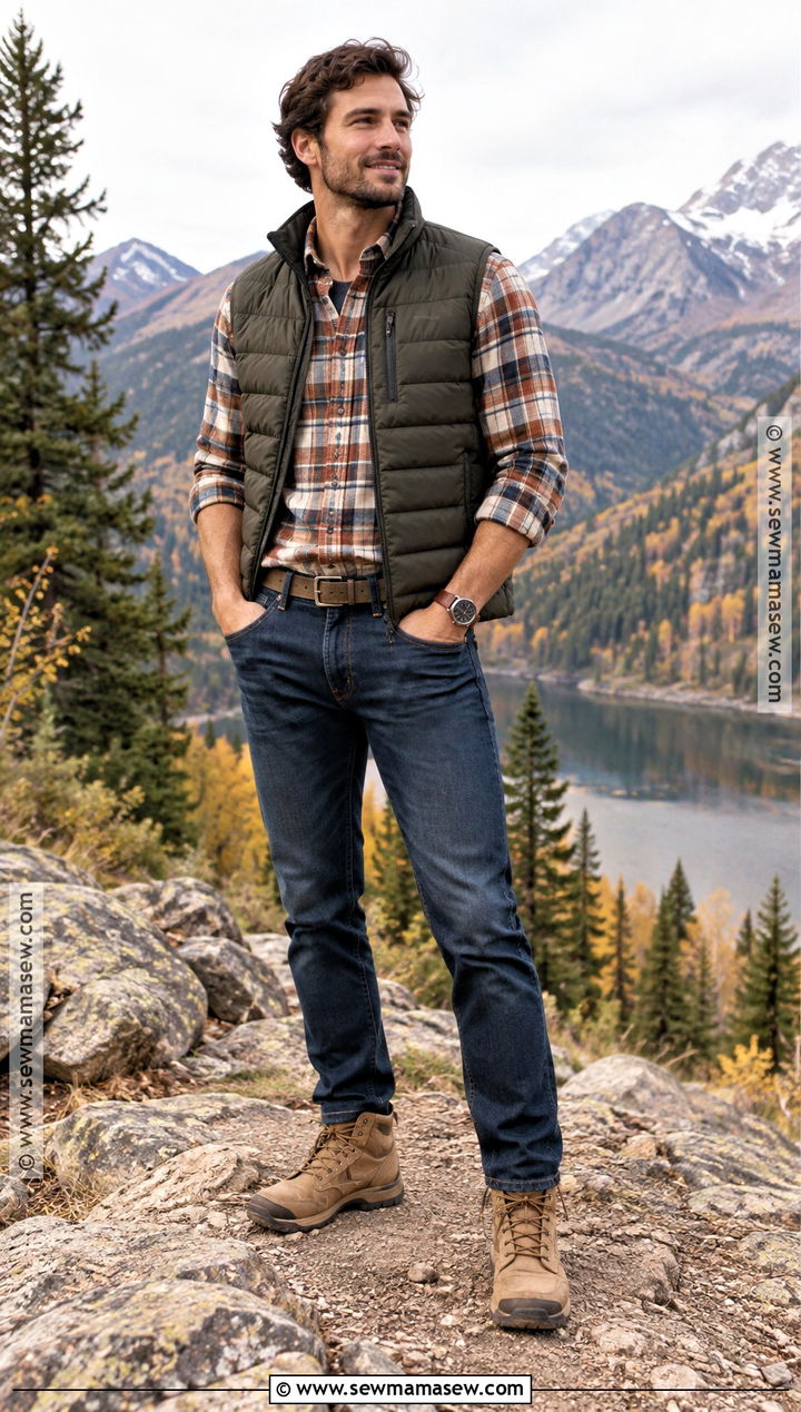 Quilted Vest With Plaid Shirt - 15 fall photoshoot men outfits