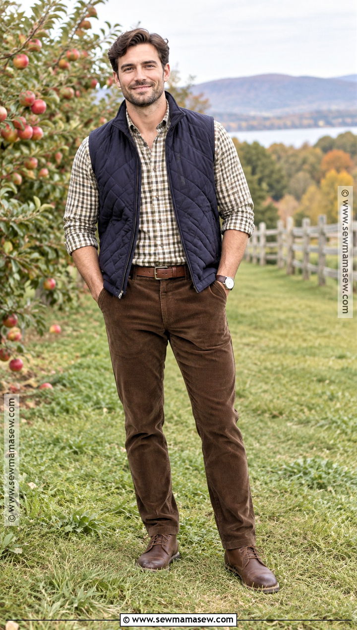 Quilted Vest With Plaid Shirt And Corduroy Pants - 15 engagement photos outfits men fall