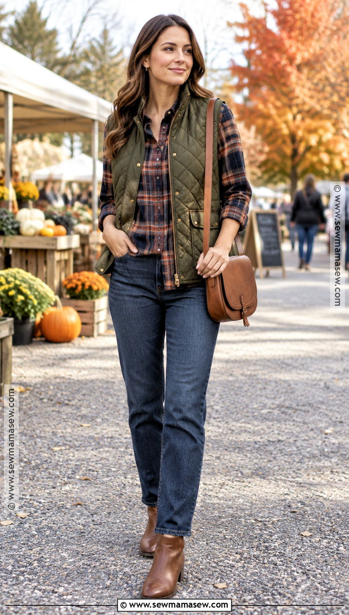 Quilted Vest With Plaid Shirt - 15 Cute Fall Outfits With Vest