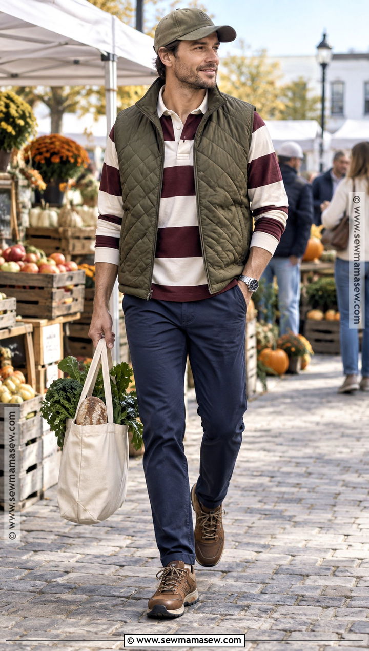 Quilted Vest With Rugby Shirt And Chinos - 20 mens outfits autumn