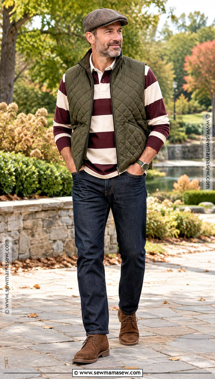 Quilted Vest With Rugby Shirt And Jeans - 20 Mens Fall Style Ideas