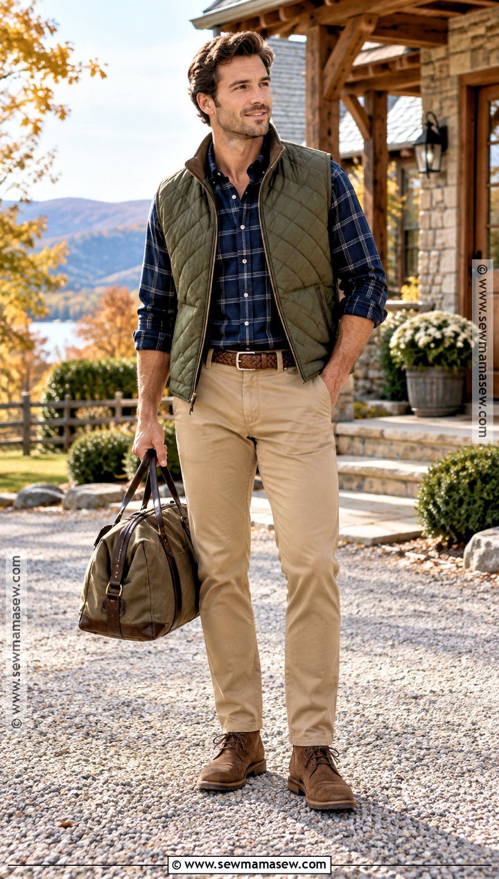 Quilted Vest With Western Shirt And Chinos - 15 country fall outfits for men