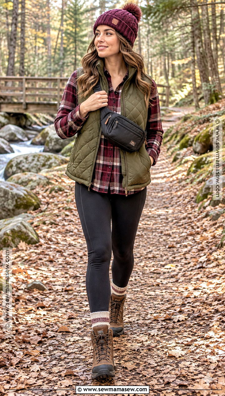 Quilted Vest and Flannel Leggings Fall Outfit - 20 fall warm outfits