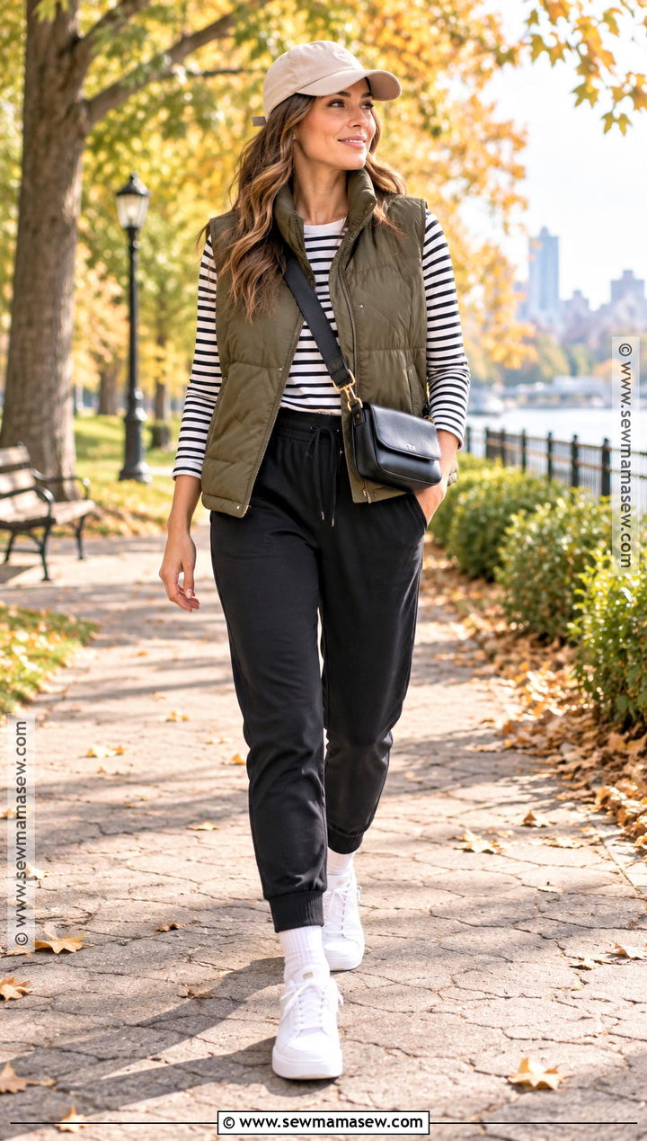Quilted Vest and Joggers Fall Capsule Outfit - 15 Fall Capsule Wardrobe 2026 Casual Ideas