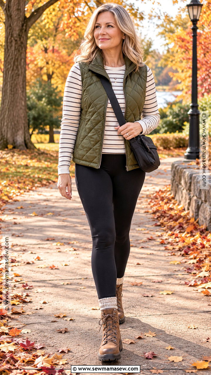 Quilted Vest and Leggings Outfit - 20 autumn leggings outfits