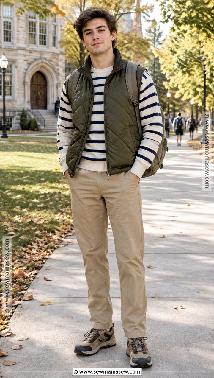 Quilted Vest and Long Sleeve Tee Fall School Outfit - 25 outfit ideas autumn school