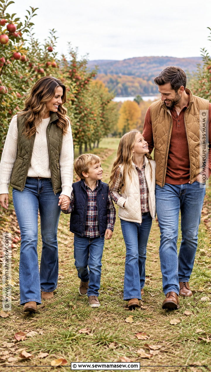 Quilted Vests And Bootcut Jeans Family Outfit - 15 fall family photo outfits outdoor jeans