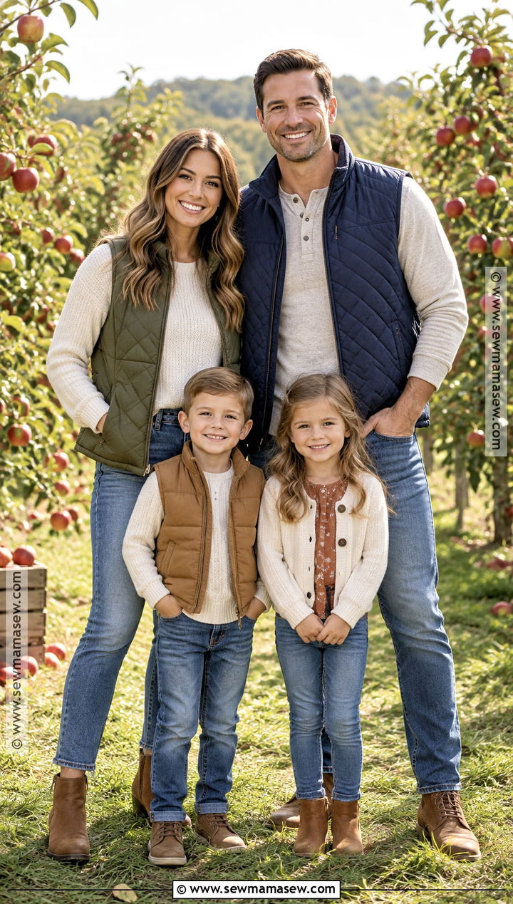 Quilted Vests And Denim Family Photos - 20 denim fall family photos ideas