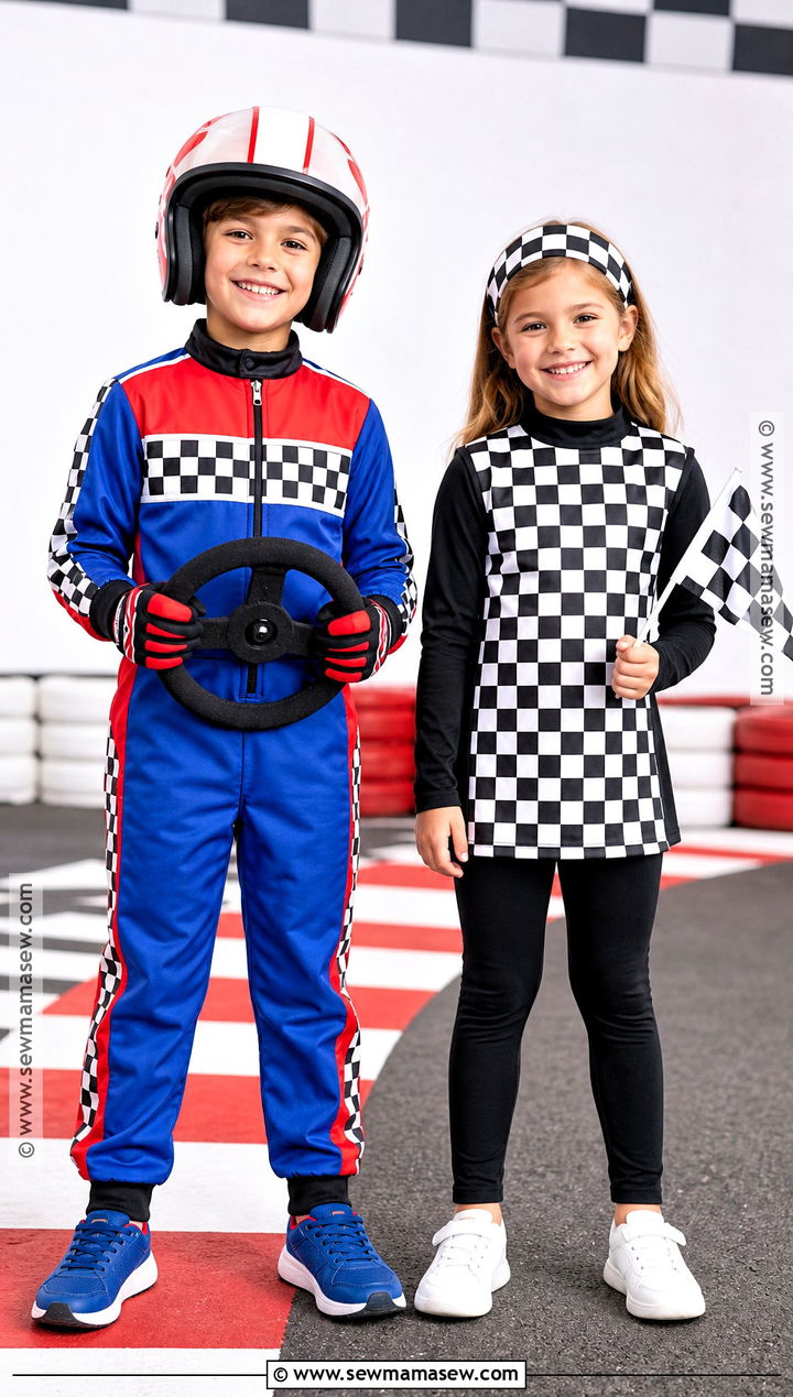 Race Car Driver And Checkered Flag Costume - 30 brother sister halloween costumes for kids