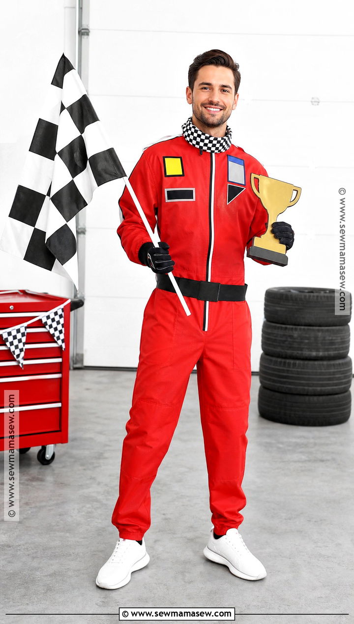 Race Car Driver Costume With Checkered Details - 30 halloween male costumes