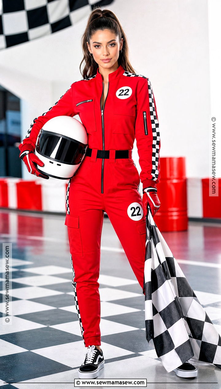 Race Car Driver Costume With Checkered Details - 45 women halloween costume ideas
