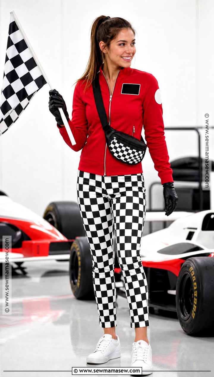 Race Car Driver Costume With Checkered Pants - 40 college halloween costume ideas brunette