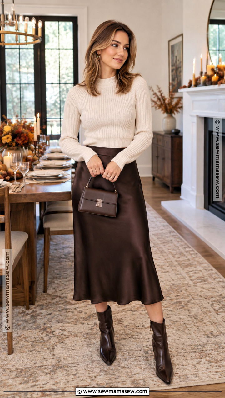 Rachel Green Cropped Sweater And Midi Skirt Outfit - 20 Rachel Green Thanksgiving Outfit Ideas