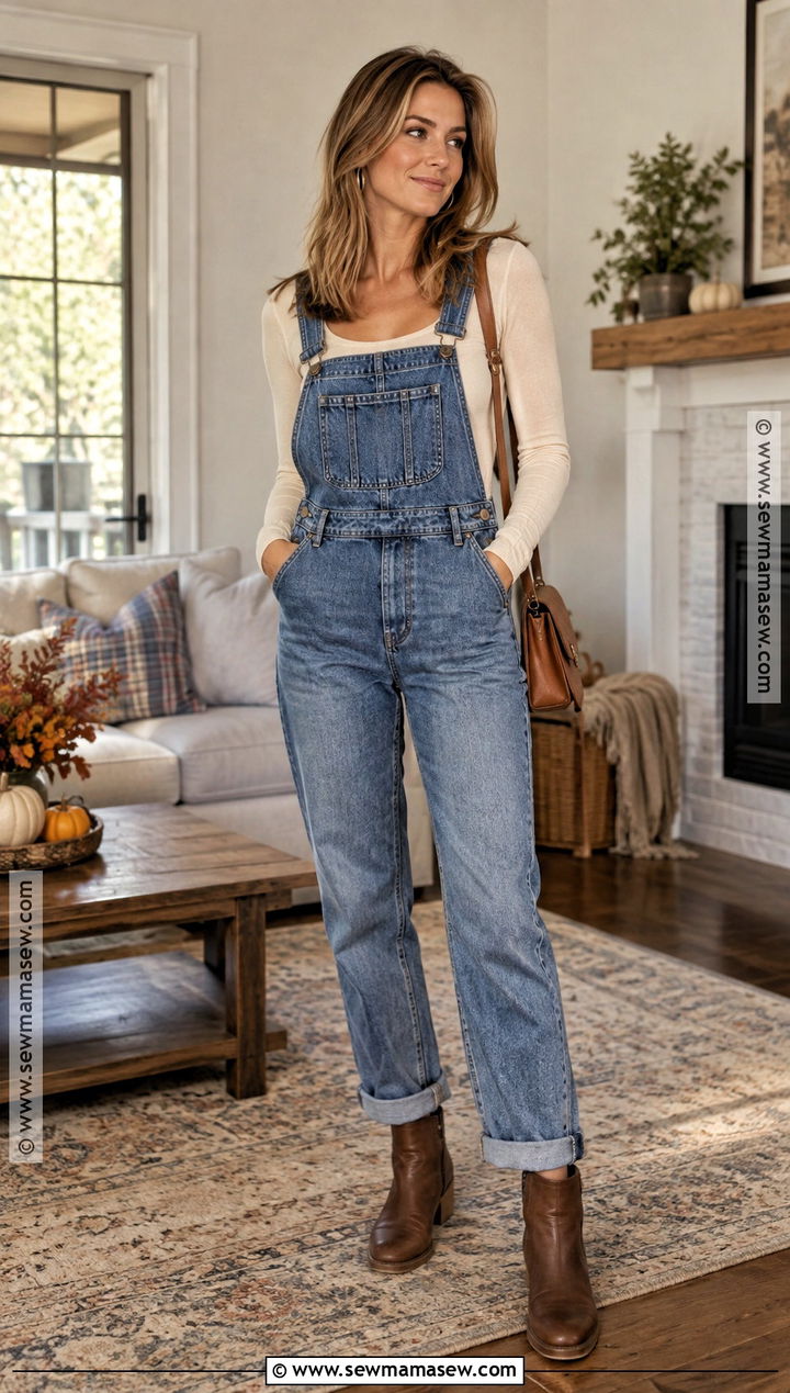 Rachel Green Denim Overalls And Fitted Top Outfit - 20 Rachel Green Thanksgiving Outfit Ideas
