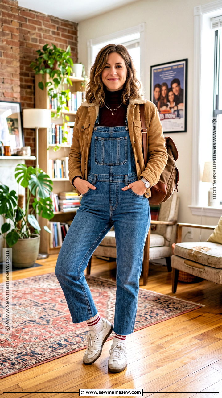 Rachel Green Denim Overalls And Knit Top Outfit - 25 rachel green fall outfits