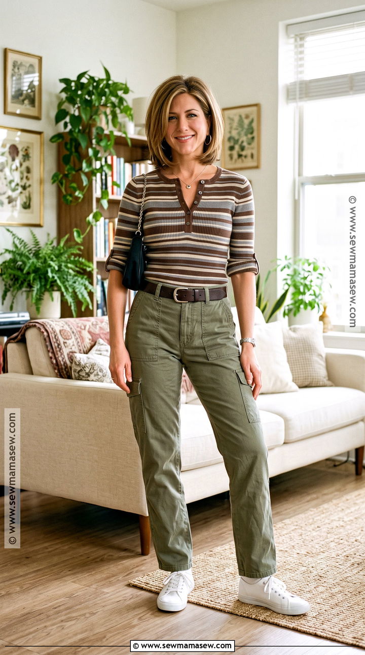 Rachel Green Henley Top And Cargo Pants Outfit - 20 Rachel Green Thanksgiving Outfit Ideas