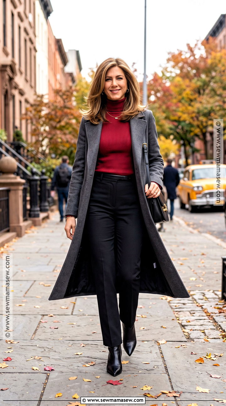 Rachel Green Red Sweater And Black Pants Outfit - 25 rachel green fall outfits