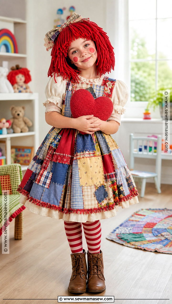 Rag Doll Costume With Patchwork Dress - 30 Cute Girl Halloween Costumes