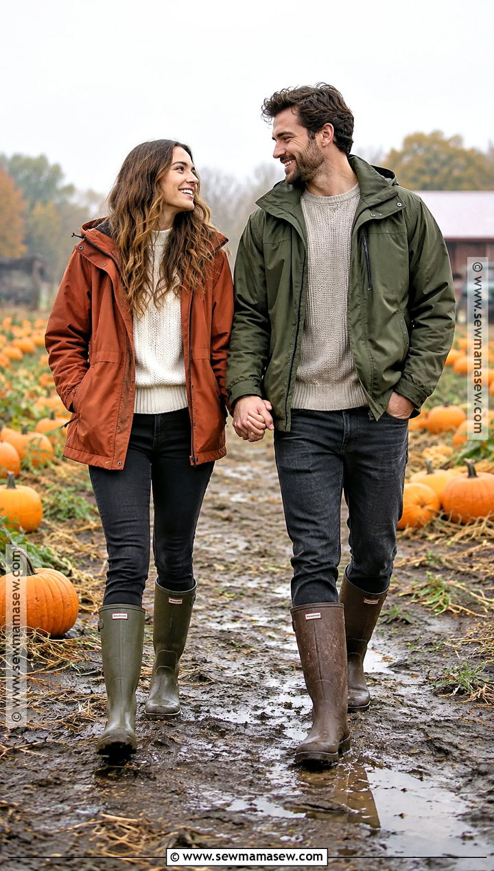 Rain Boots And Waterproof Jacket Couple Outfit - 25 pumpkin patch outfit ideas for couples