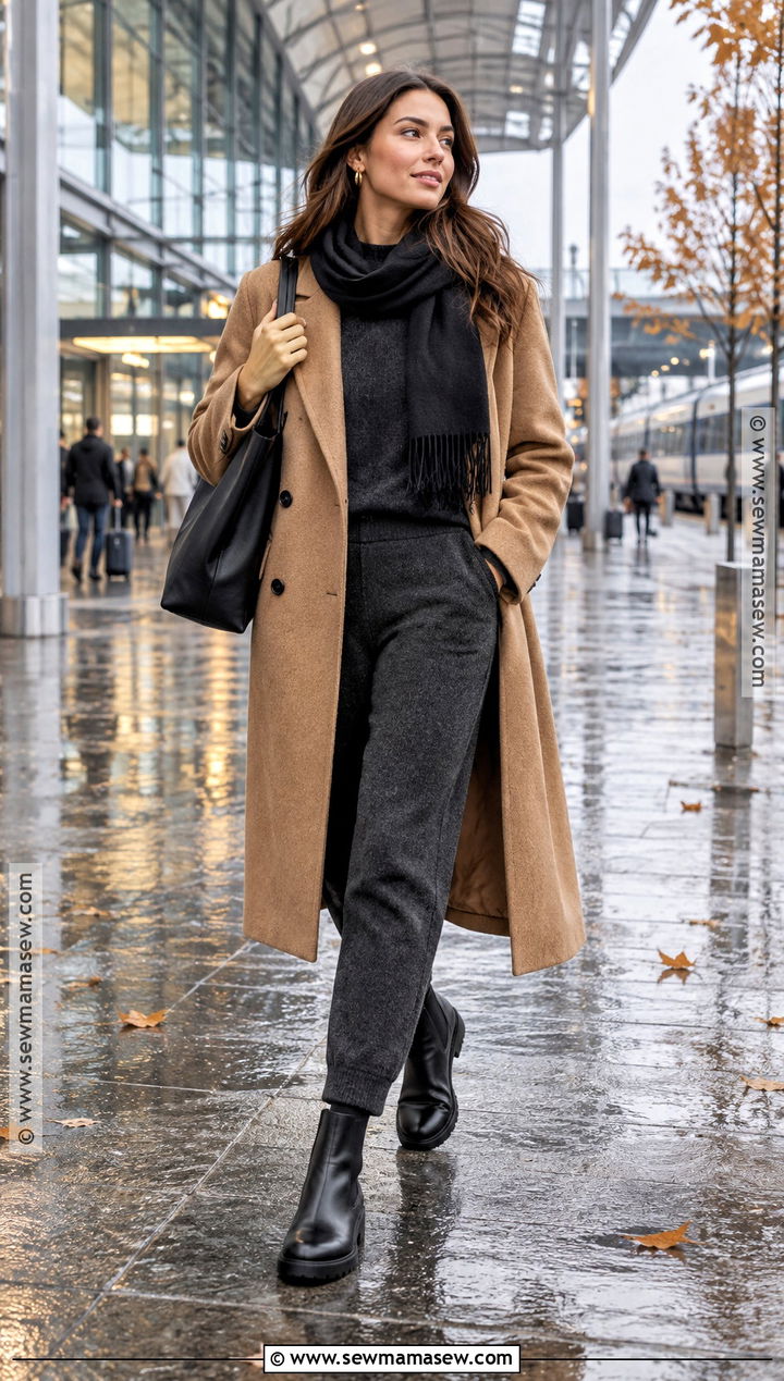 Rain Boots Outfit With Camel Coat And Knit Set - 25 rain boots outfit fall