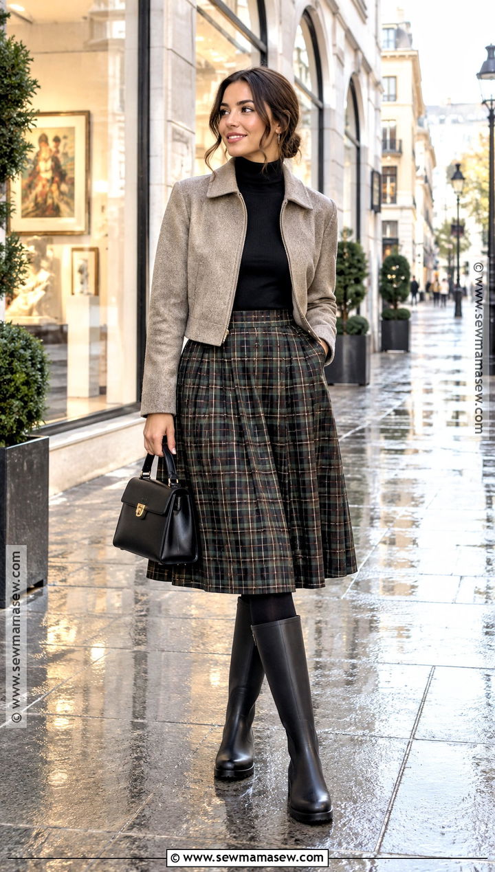 Rain Boots Outfit With Midi Skirt And Turtleneck - 25 rain boots outfit fall