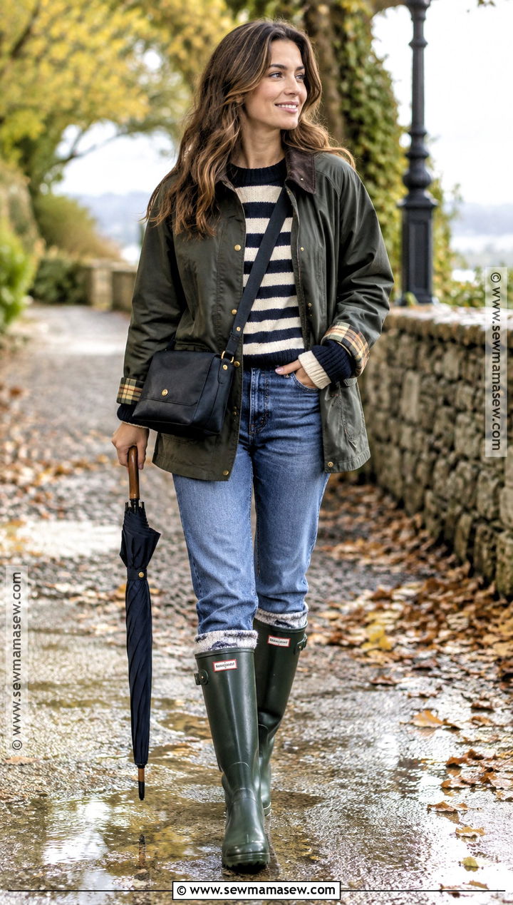 Rain Boots With A Barn Jacket And Jeans - 15 Fall Boot Aesthetic Ideas