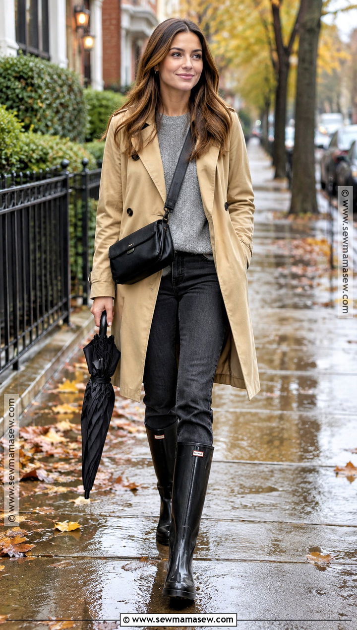 Rain Boots With A Trench Coat - 15 Boots For Fall Wardrobe