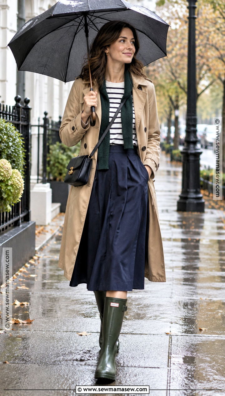 Rain Boots With Casual Midi Skirt - 15 Fall Boots With Skirts
