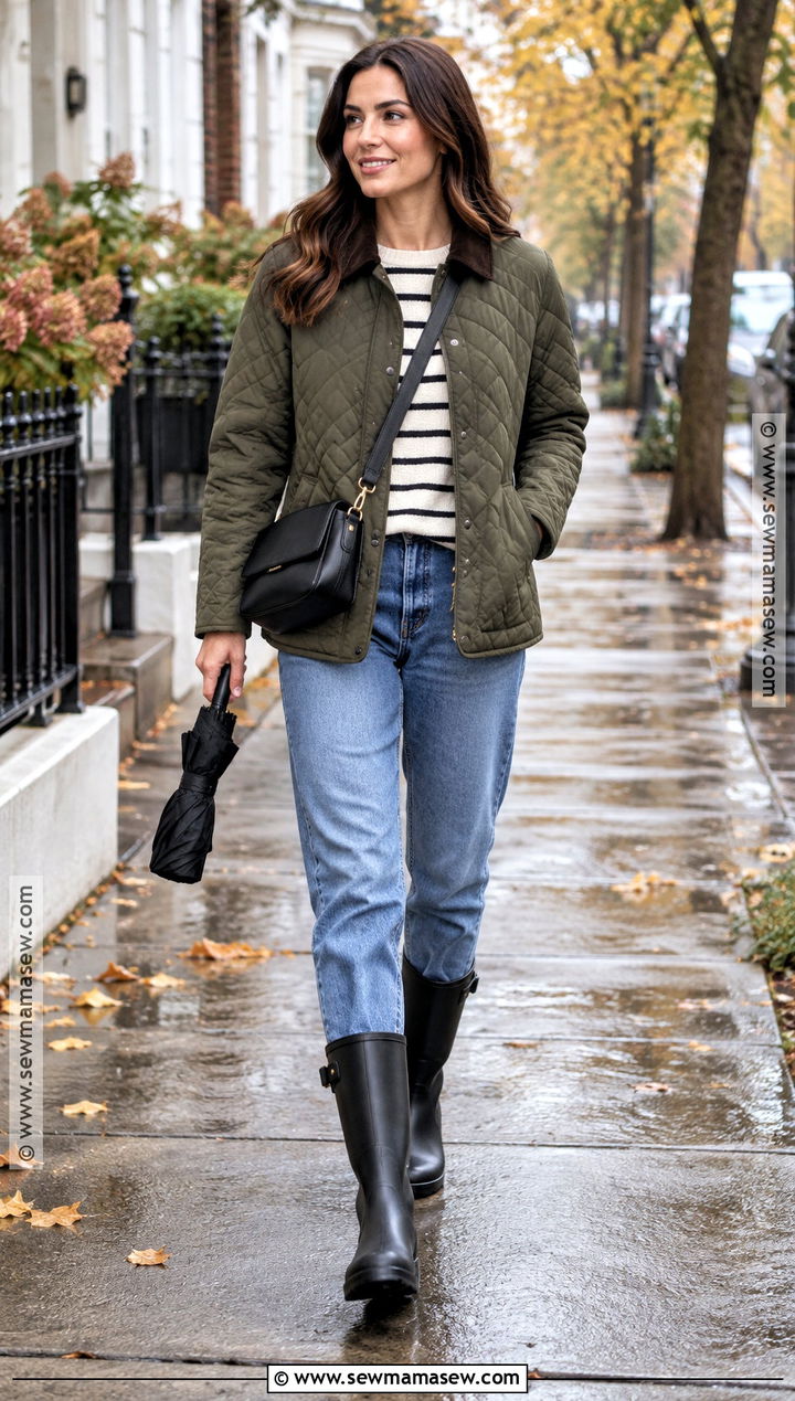 Rain Boots With Jeans And Quilted Jacket - 25 autumn boots outfit
