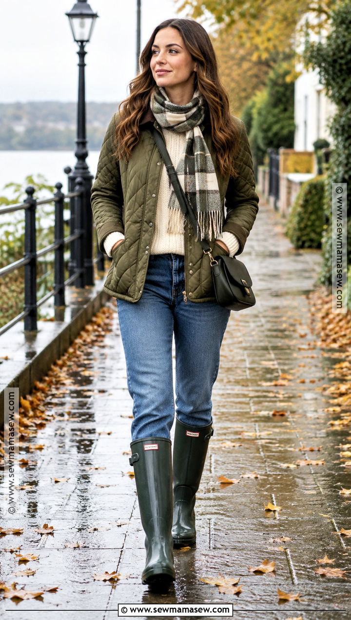Rain Boots With Quilted Jacket - 20 Boot Outfits Fall