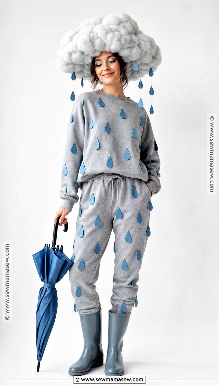 Rain Cloud Costume With Blue Raindrops - 30 Easy Homemade Halloween Costumes