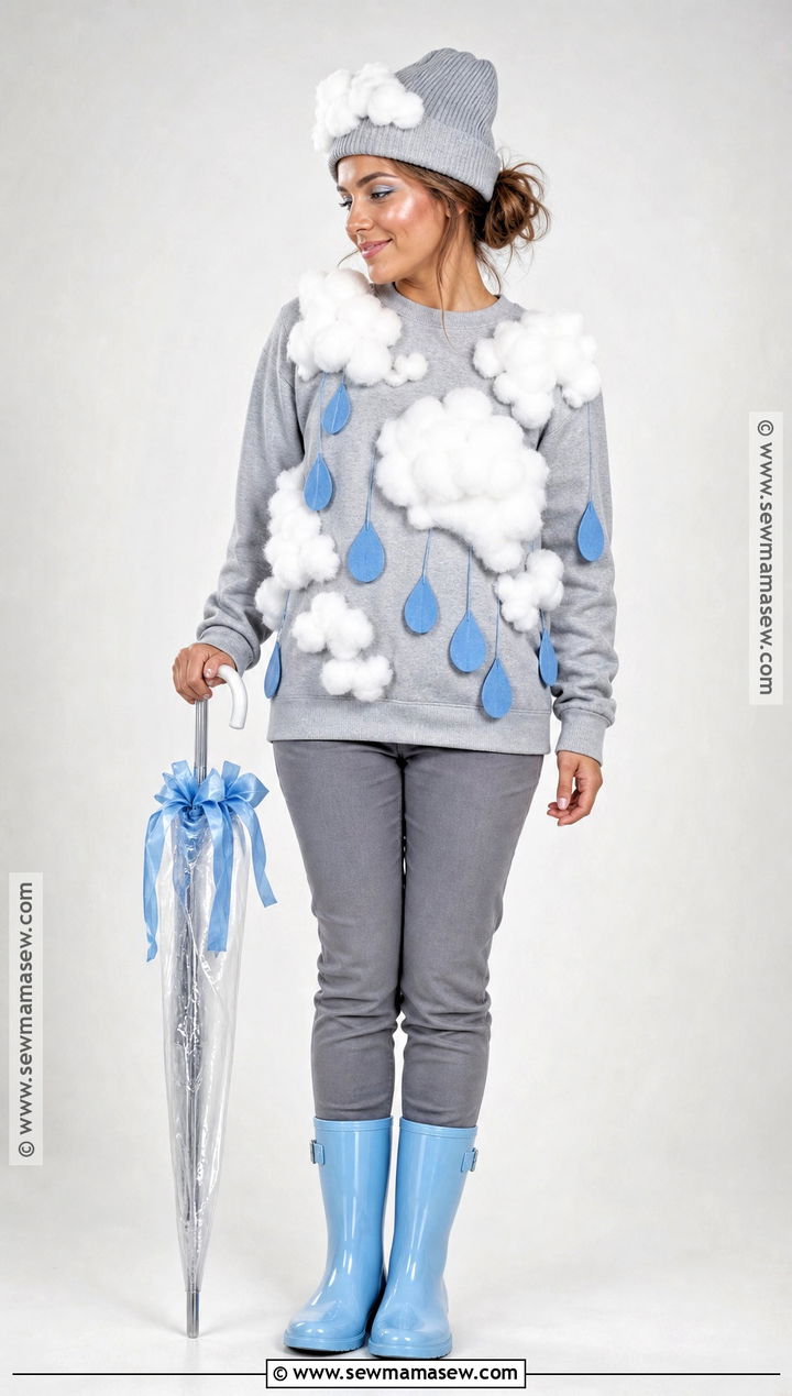 Rain Cloud Costume With Gray Sweater - 30 simple halloween costume ideas