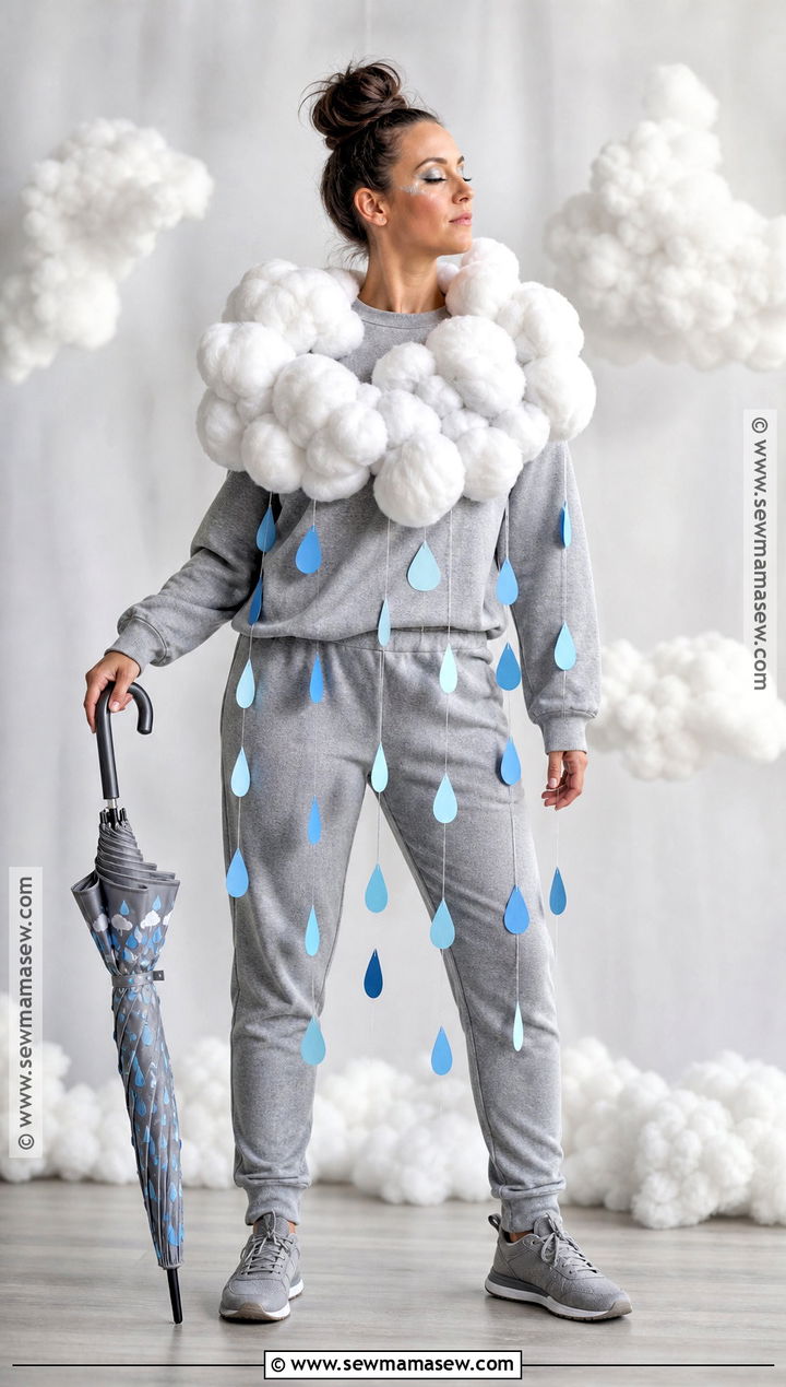 Rain Cloud Costume With Gray Sweatshirt - 30 Low Budget Halloween Costumes
