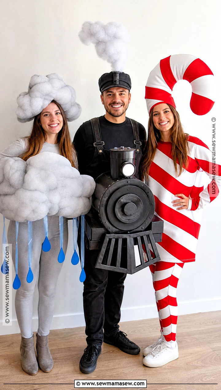 Rain Cloud Steam Train And Candy Cane Costume - 35 rhyme without reason costume 3 people ideas