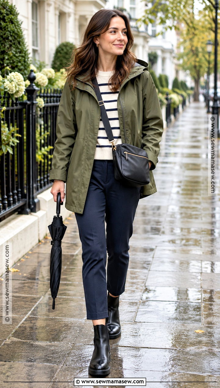 Rain Jacket And Ankle Pants Autumn Travel Outfit - 20 autumn outfits travel