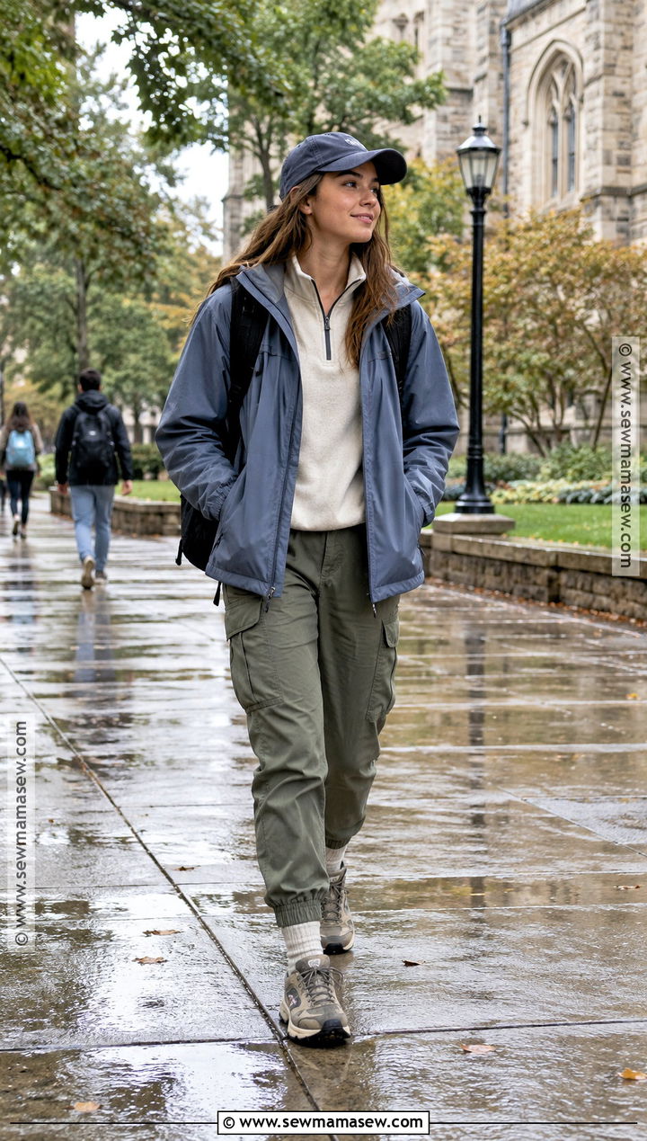 Rain Jacket And Cargo Joggers Granola Outfit - 15 Back To School Granola Outfits