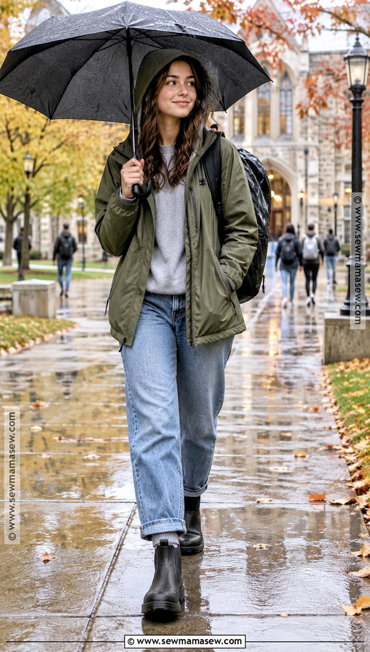 Rain Jacket And Jeans Fall School Outfit - 20 cute fall school outfits
