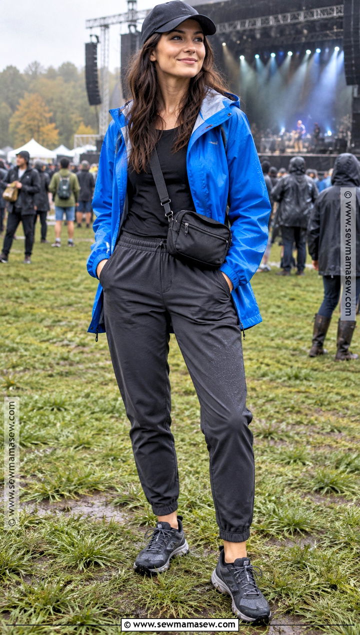 Rain Jacket And Joggers Concert Outfit - 20 outdoor concert outfit fall ideas