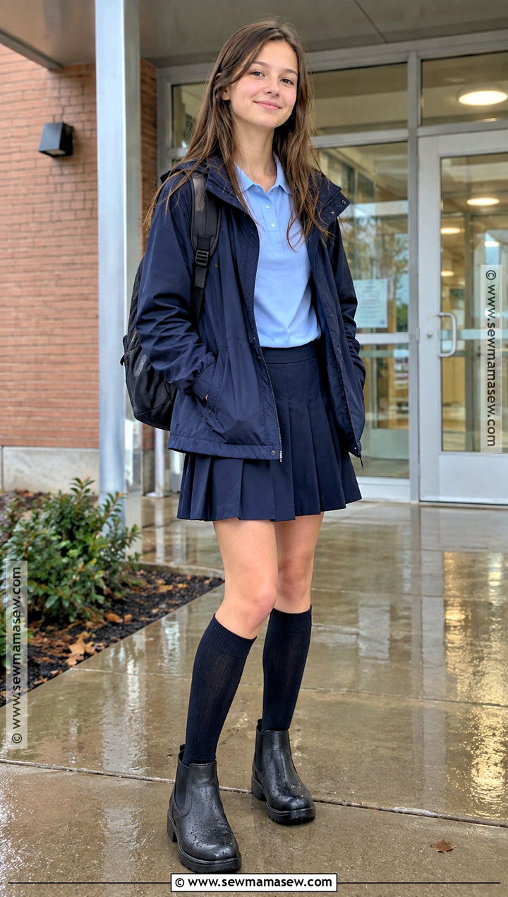 Rain Jacket And Pleated Skirt Uniform Outfit - 15 back to school outfits with uniform