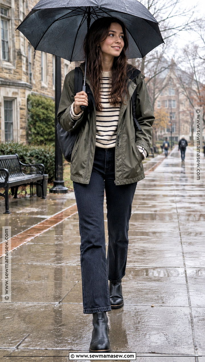 Rain Jacket And Straight Jeans College Outfit - 20 back to school fits college