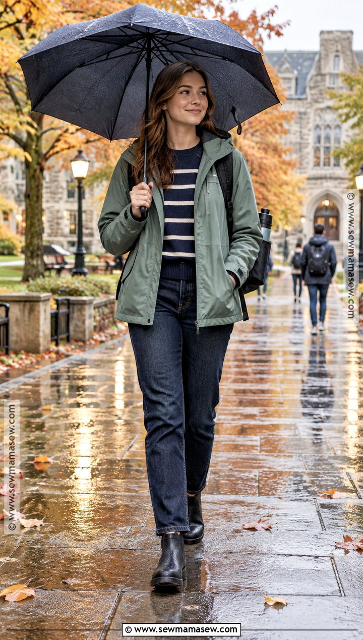 Rain Jacket And Straight Leg Jeans School Outfit - 25 fall fits for school