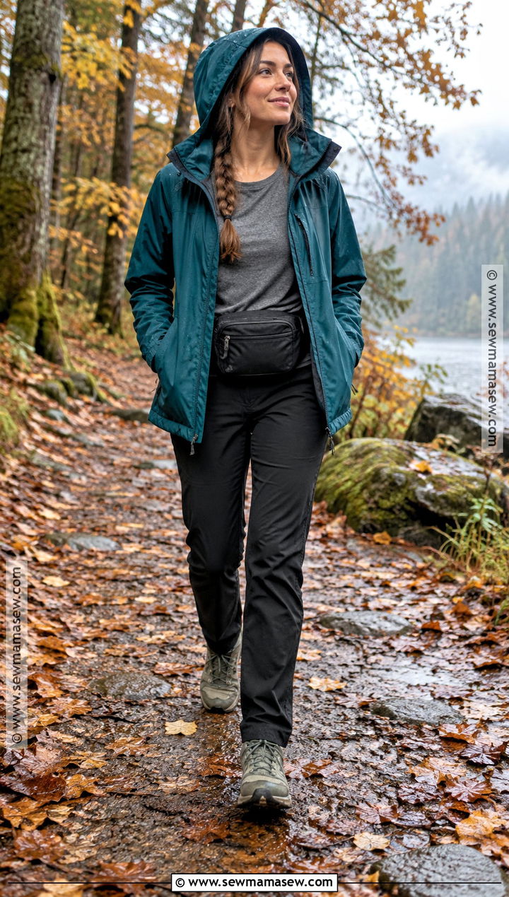 Rain Jacket And Trail Sneakers Walking Outfit - 15 Cute Walking Outfits Fall