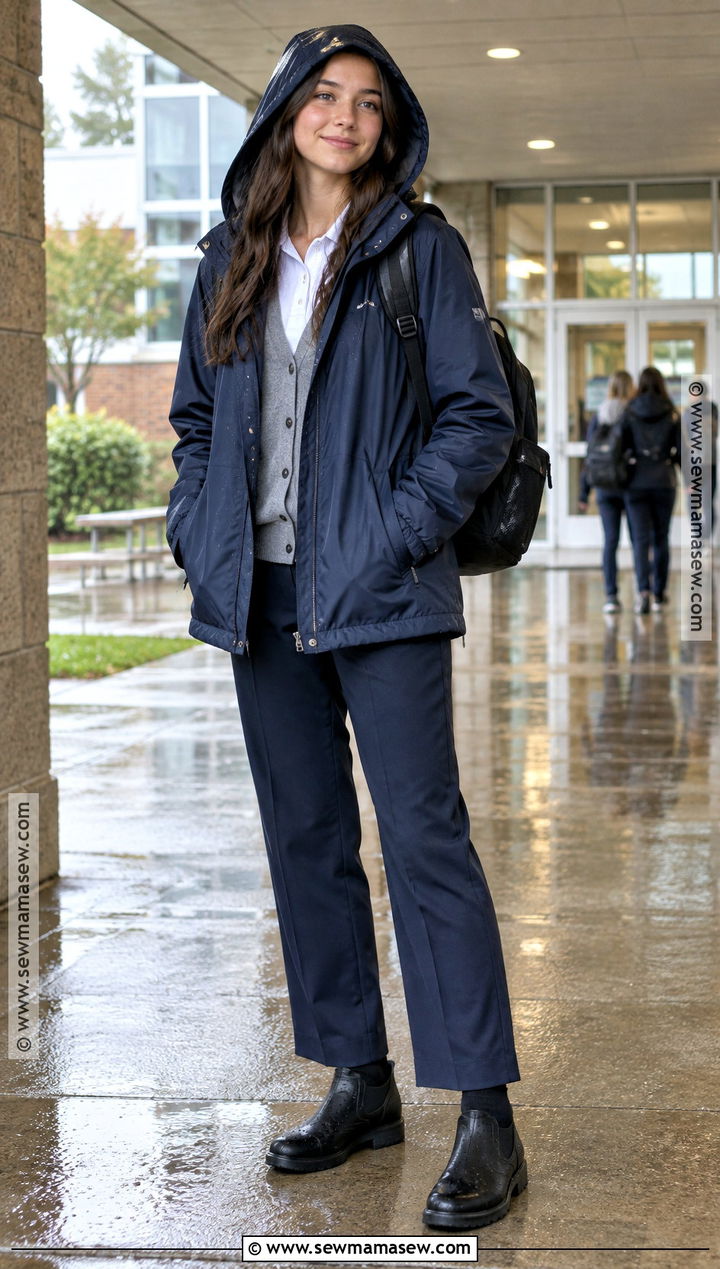 Rain Jacket And Uniform Trousers Outfit - 20 uniform back to school outfits