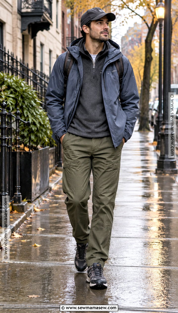 Rain Jacket And Utility Pants Outfit - 15 fall male fashion ideas