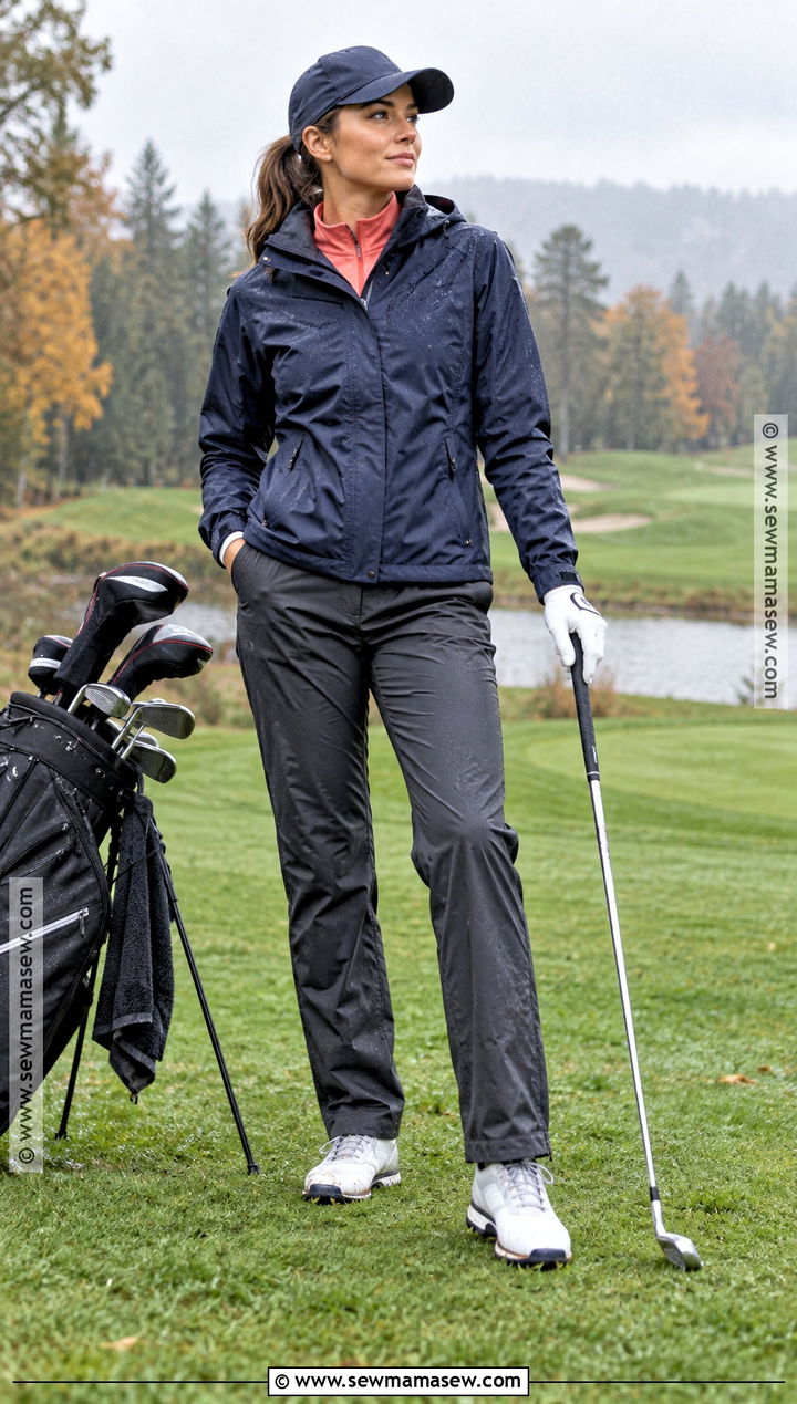 Rain Jacket And Waterproof Golf Pants Outfit - 15 woman golf outfit fall ideas