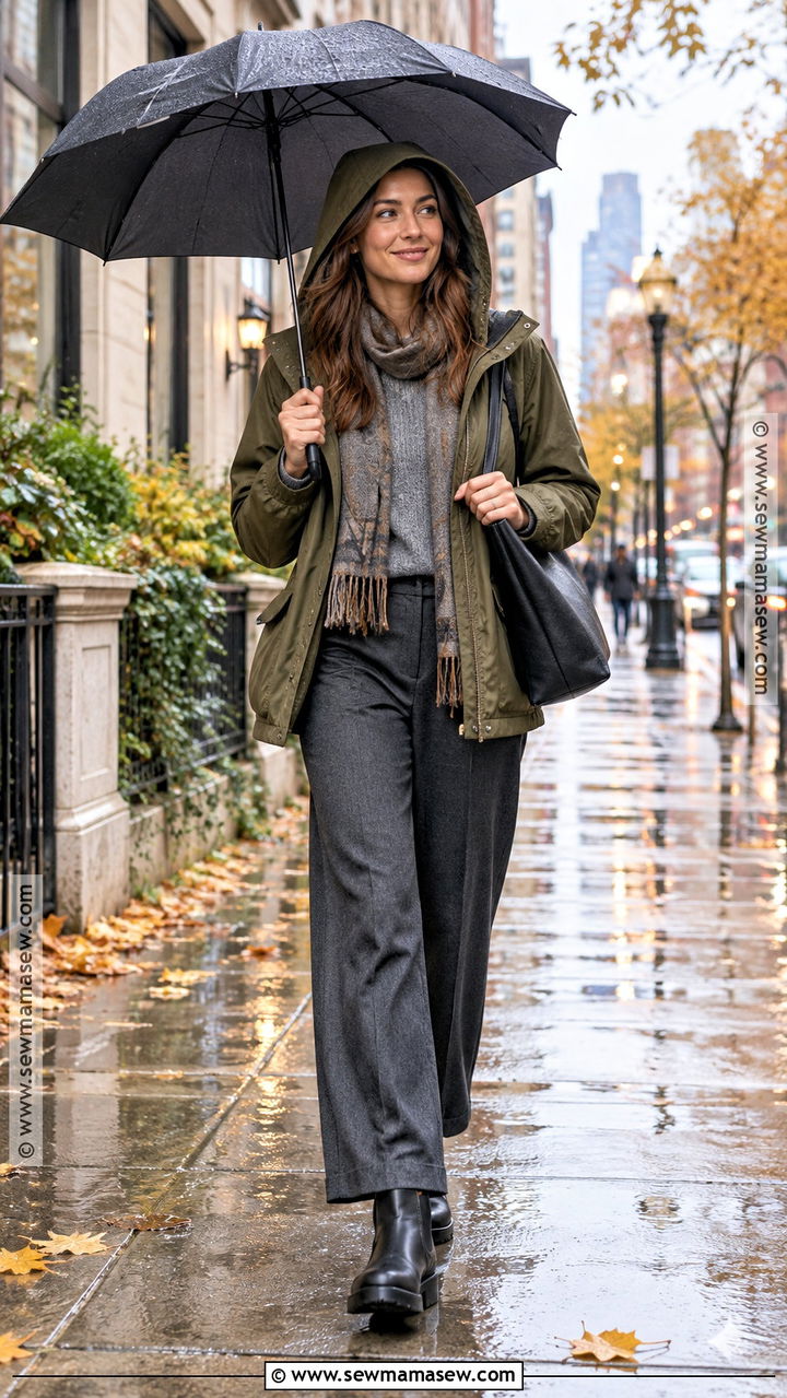 Rain Jacket And Wide Leg Pants Fall Outfit - 20 fall outfit with jacket ideas