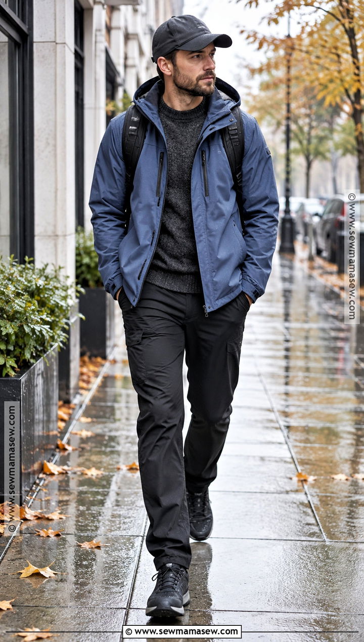 Rain Jacket Autumn Outfit With Technical Pants - 25 autumn outfits men casual
