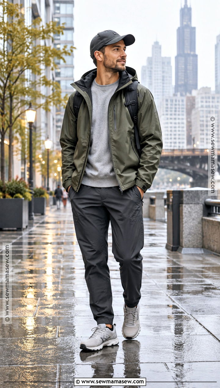 Rain Jacket Fall Outfit With Sweatshirt And Tech Pants - 15 casual mens outfits fall